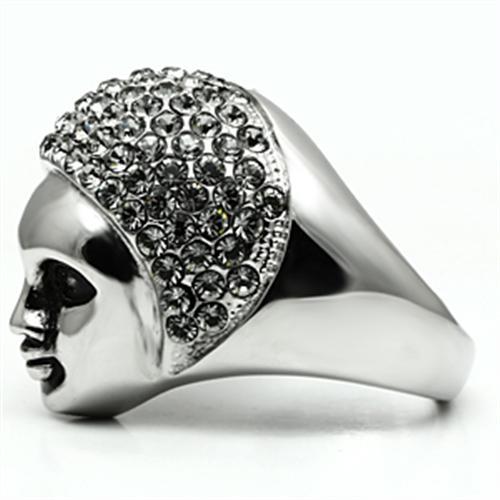 MATK668 - High polished (no plating) Stainless Steel Ring with Top Grade Crystal in Black Diamond