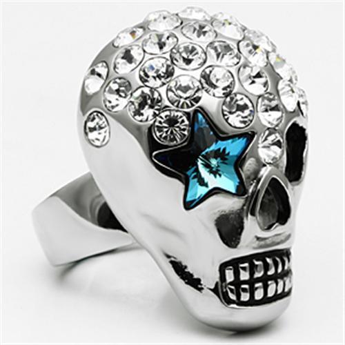 MATK669 - High polished (no plating) Stainless Steel Ring with Top Grade Crystal in Capri Blue