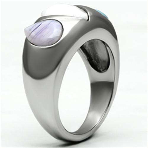MATK690 - High polished (no plating) Stainless Steel Ring with Synthetic Synthetic Glass in Multi Color