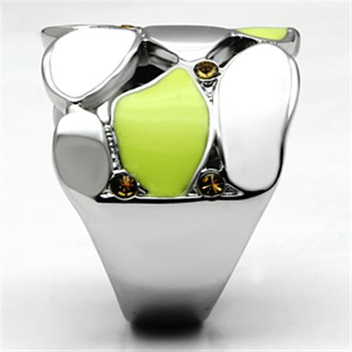 TK693 - High polished (no plating) Stainless Steel Ring with Top Grade Crystal in Topaz