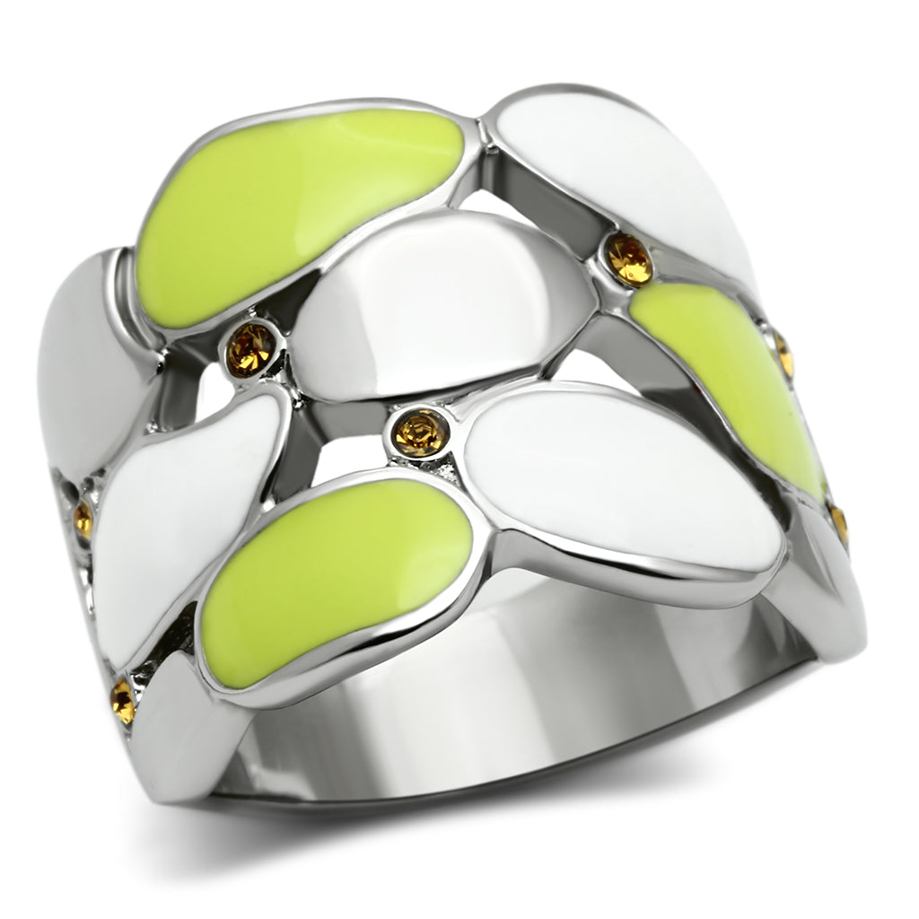 TK693 - High polished (no plating) Stainless Steel Ring with Top Grade Crystal in Topaz