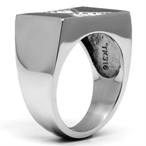 MATK708 - High polished (no plating) Stainless Steel Ring with Top Grade Crystal in Clear