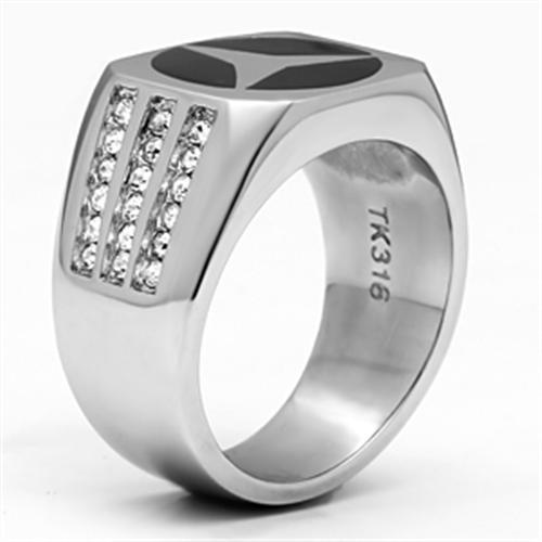 MATK709 - High polished (no plating) Stainless Steel Ring with Top Grade Crystal in Clear