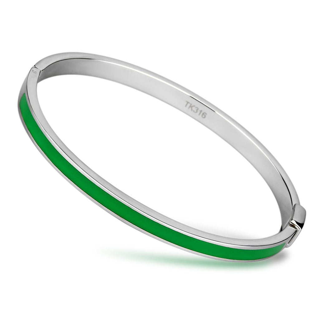 MATK745 - High polished (no plating) Stainless Steel Bangle with Epoxy in Emerald