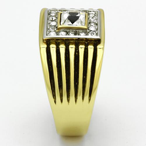 MATK750 - Two-Tone IP Gold (Ion Plating) Stainless Steel Ring with Top Grade Crystal in Clear