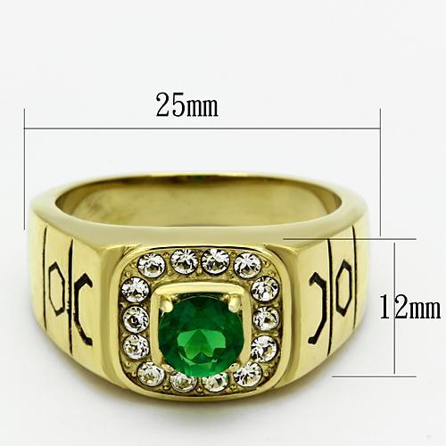 MATK764 - IP Gold(Ion Plating) Stainless Steel Ring with Synthetic Synthetic Glass in Emerald