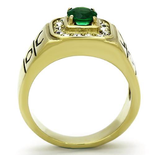MATK764 - IP Gold(Ion Plating) Stainless Steel Ring with Synthetic Synthetic Glass in Emerald
