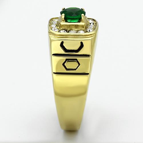 MATK764 - IP Gold(Ion Plating) Stainless Steel Ring with Synthetic Synthetic Glass in Emerald