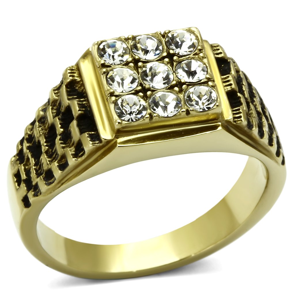 MATK765 - IP Gold(Ion Plating) Stainless Steel Ring with Top Grade Crystal in Clear
