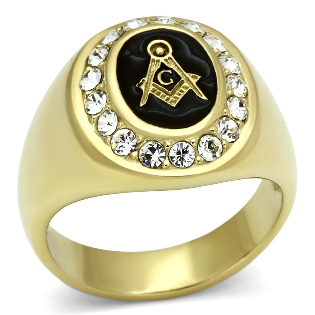 MATK766 - IP Gold(Ion Plating) Stainless Steel Ring with Top Grade Crystal in Clear