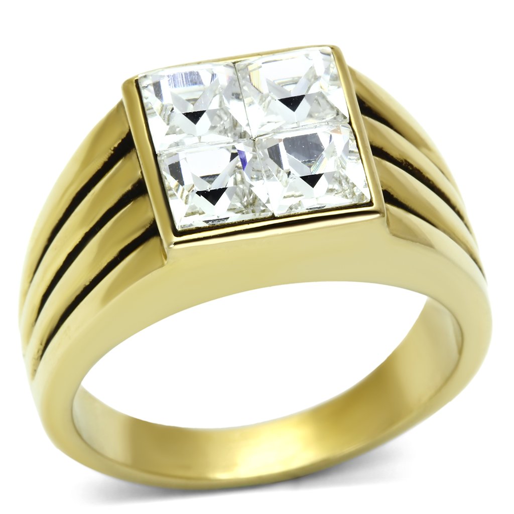MATK769 - IP Gold(Ion Plating) Stainless Steel Ring with Top Grade Crystal in Clear