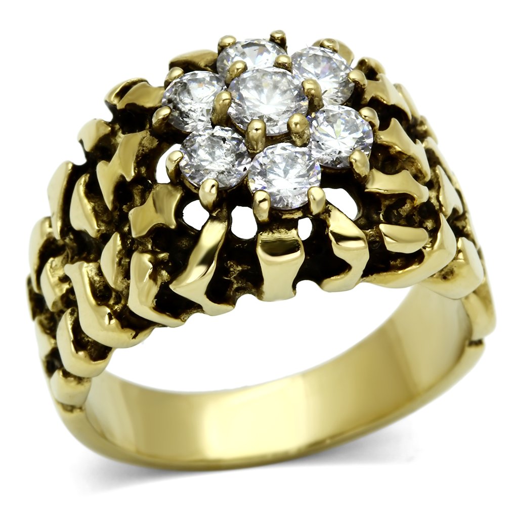 MATK771 - IP Gold(Ion Plating) Stainless Steel Ring with AAA Grade CZ in Clear