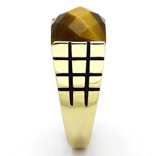 MATK779 - IP Gold(Ion Plating) Stainless Steel Ring with Semi-Precious Tiger Eye in Topaz