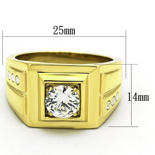 MATK791 - IP Gold(Ion Plating) Stainless Steel Ring with AAA Grade CZ in Clear