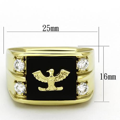 MATK793 - IP Gold(Ion Plating) Stainless Steel Ring with Semi-Precious Agate in Jet