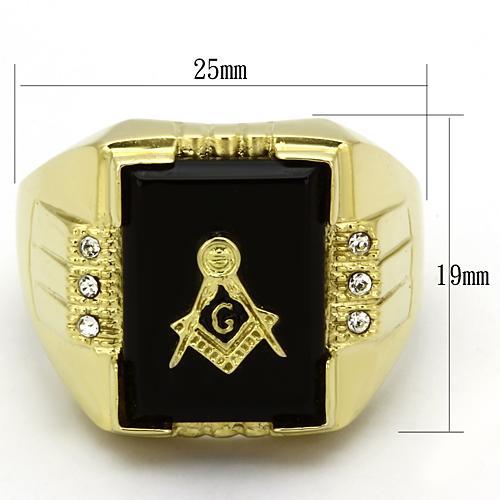 MATK795 - IP Gold(Ion Plating) Stainless Steel Ring with Semi-Precious Agate in Jet