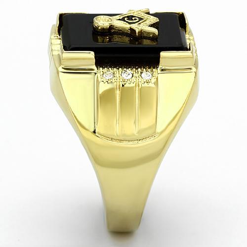 MATK795 - IP Gold(Ion Plating) Stainless Steel Ring with Semi-Precious Agate in Jet