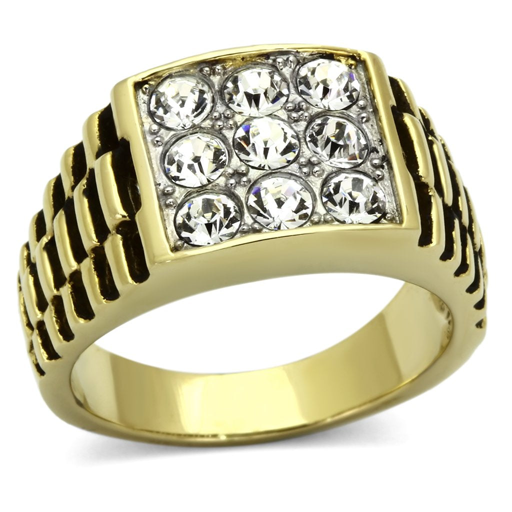 MATK796 - Two-Tone IP Gold (Ion Plating) Stainless Steel Ring with Top Grade Crystal in Clear