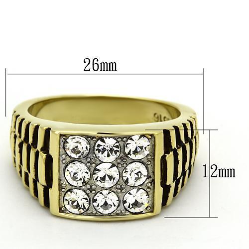 MATK796 - Two-Tone IP Gold (Ion Plating) Stainless Steel Ring with Top Grade Crystal in Clear