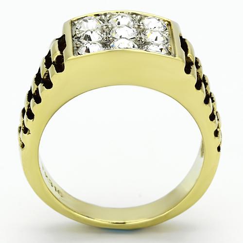 MATK796 - Two-Tone IP Gold (Ion Plating) Stainless Steel Ring with Top Grade Crystal in Clear
