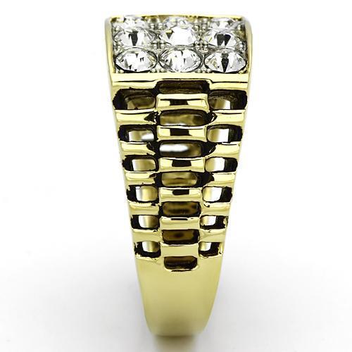 MATK796 - Two-Tone IP Gold (Ion Plating) Stainless Steel Ring with Top Grade Crystal in Clear