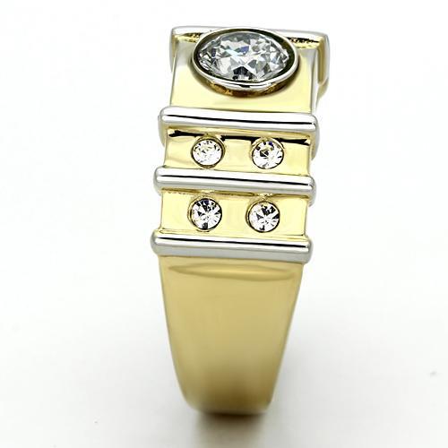 MATK797 - Two-Tone IP Gold (Ion Plating) Stainless Steel Ring with AAA Grade CZ in Clear