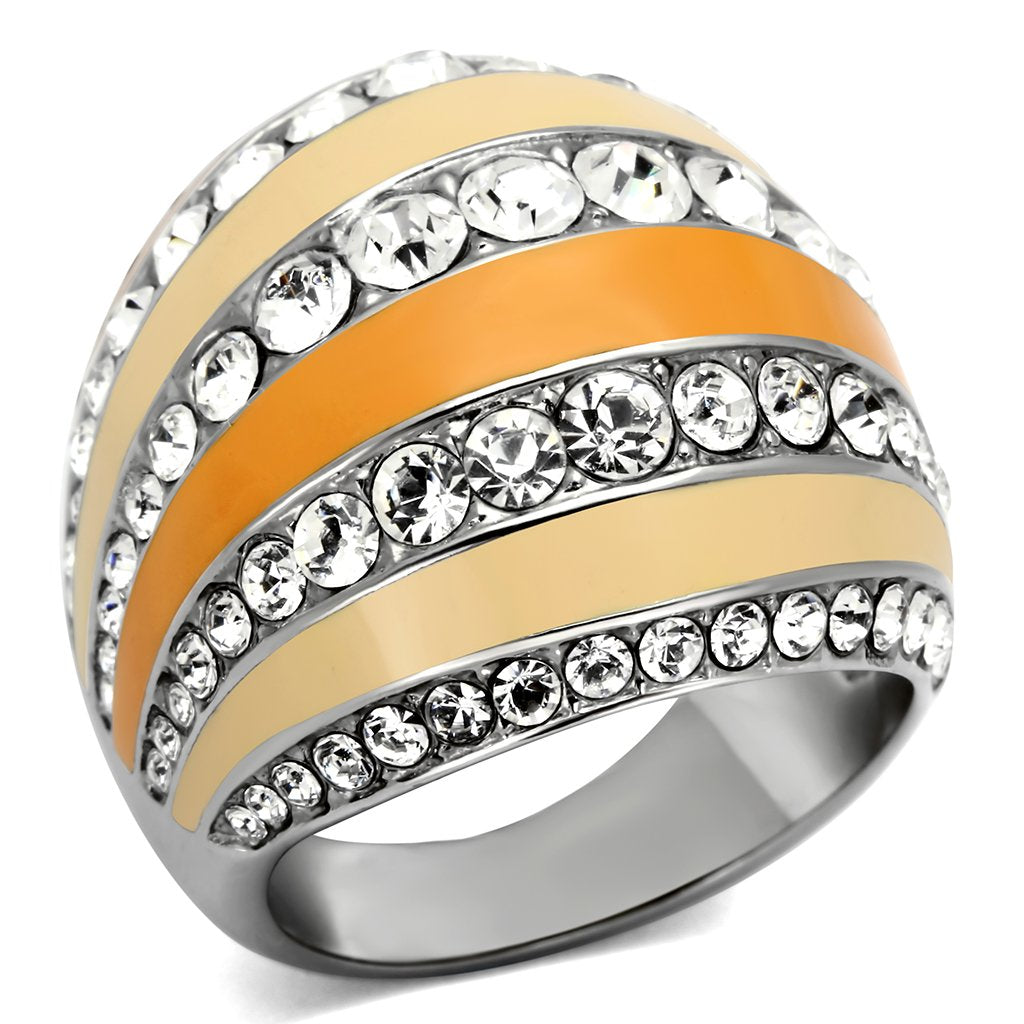 MATK798 - High polished (no plating) Stainless Steel Ring with Top Grade Crystal in Clear