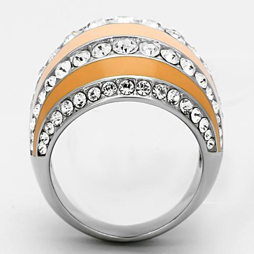 MATK798 - High polished (no plating) Stainless Steel Ring with Top Grade Crystal in Clear