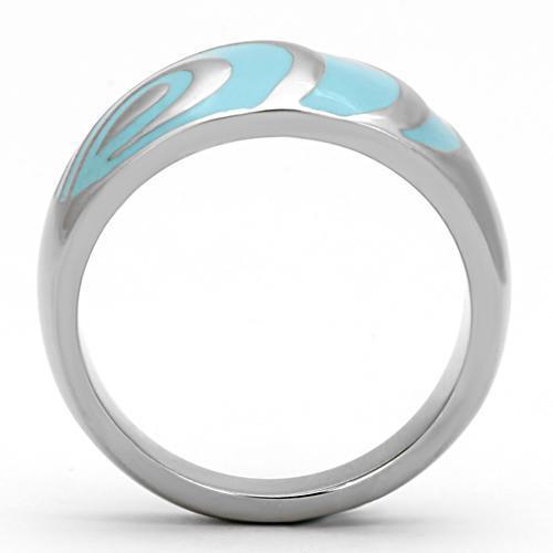 MATK804 - High polished (no plating) Stainless Steel Ring with Epoxy in Sea Blue