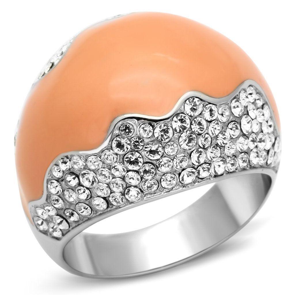 MATK805 - High polished (no plating) Stainless Steel Ring with Top Grade Crystal in Clear