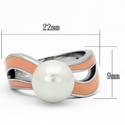 MATK810 - High polished (no plating) Stainless Steel Ring with Synthetic Pearl in White