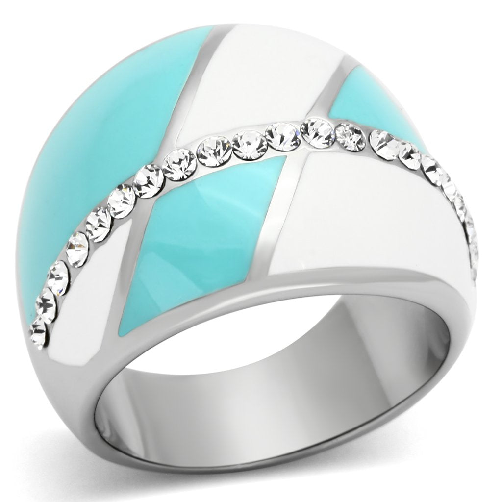 MATK812 - High polished (no plating) Stainless Steel Ring with Top Grade Crystal in Clear
