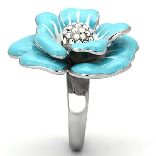 MATK817 - High polished (no plating) Stainless Steel Ring with Top Grade Crystal in Aurora Borealis (Rainbow Effect)