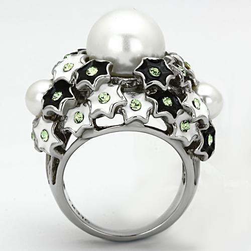 MATK818 - High polished (no plating) Stainless Steel Ring with Synthetic Pearl in White