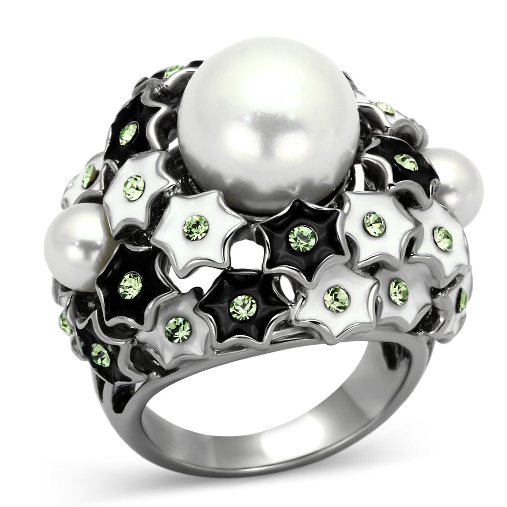 MATK818 - High polished (no plating) Stainless Steel Ring with Synthetic Pearl in White