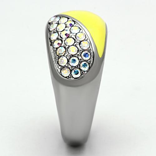 MATK829 - High polished (no plating) Stainless Steel Ring with Top Grade Crystal in Aurora Borealis (Rainbow Effect)