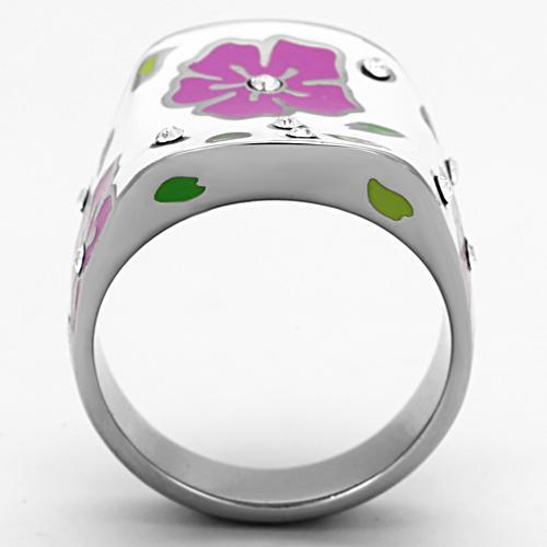 MATK830 - High polished (no plating) Stainless Steel Ring with Top Grade Crystal in Clear