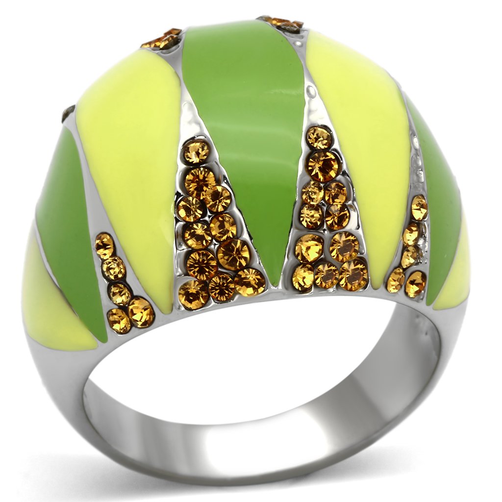 MATK831 - High polished (no plating) Stainless Steel Ring with Top Grade Crystal in Topaz