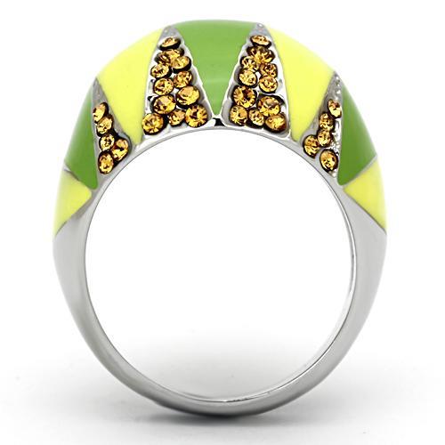 MATK831 - High polished (no plating) Stainless Steel Ring with Top Grade Crystal in Topaz