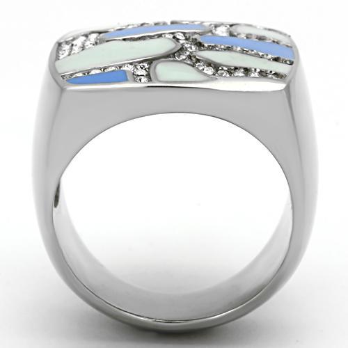 MATK832 - High polished (no plating) Stainless Steel Ring with Top Grade Crystal in Clear