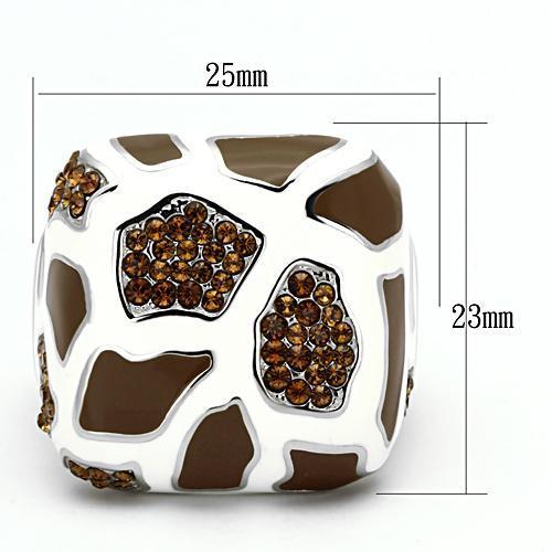 MATK847 - High polished (no plating) Stainless Steel Ring with Top Grade Crystal in Smoked Quartz