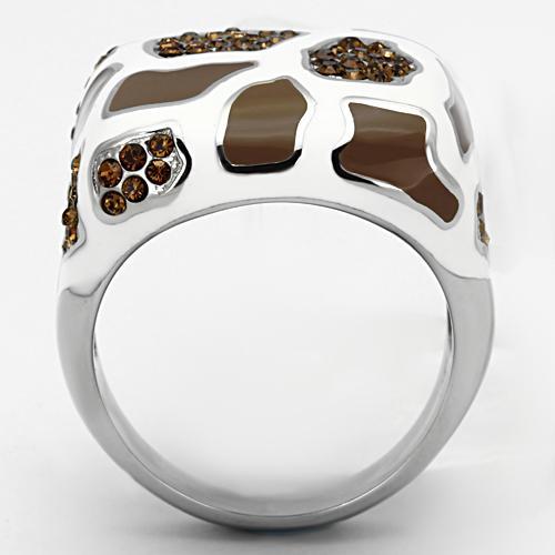 MATK847 - High polished (no plating) Stainless Steel Ring with Top Grade Crystal in Smoked Quartz