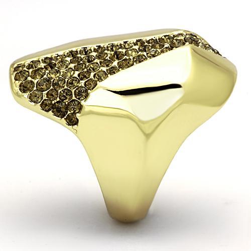 MATK854 - IP Gold(Ion Plating) Stainless Steel Ring with Top Grade Crystal in Smoked Quartz