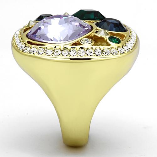 MATK855 - IP Gold(Ion Plating) Stainless Steel Ring with Top Grade Crystal in Multi Color