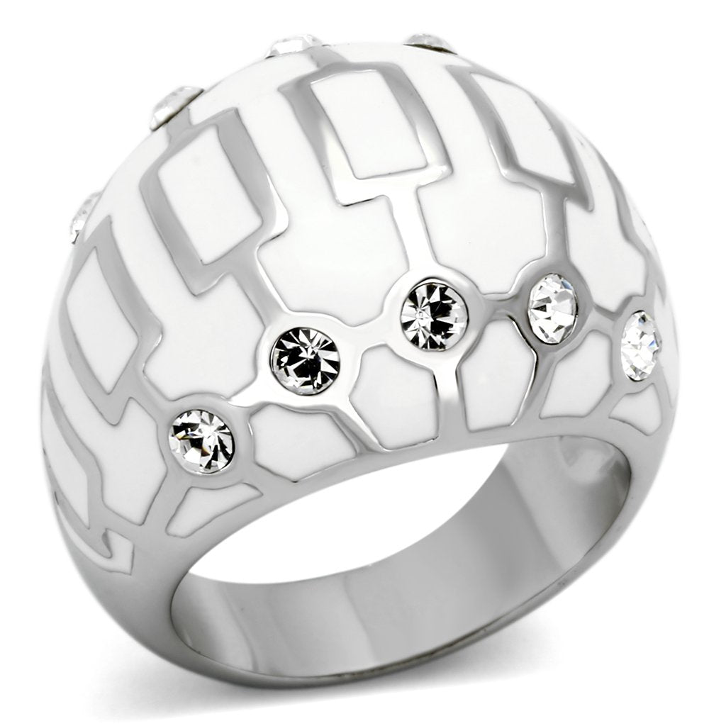 MATK871 - High polished (no plating) Stainless Steel Ring with Top Grade Crystal in Clear