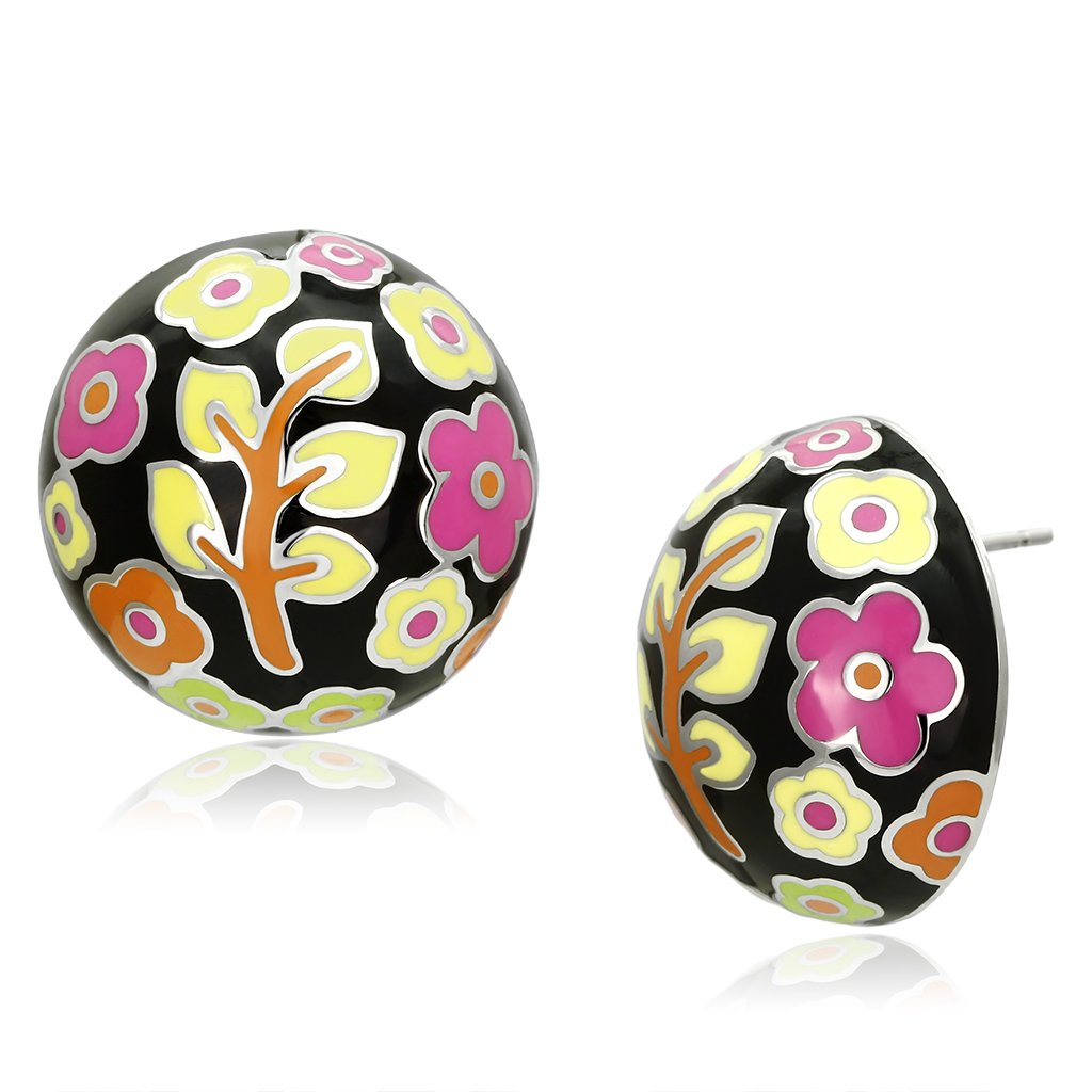 MATK894 - High polished (no plating) Stainless Steel Earrings with Epoxy in Multi Color