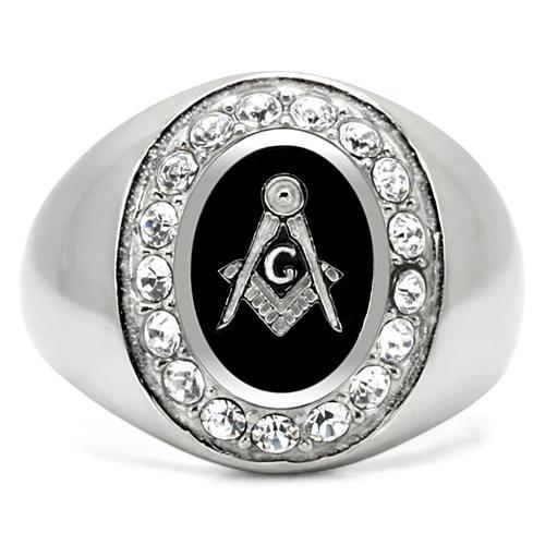 MATK8X023 - High polished (no plating) Stainless Steel Ring with Top Grade Crystal in Clear