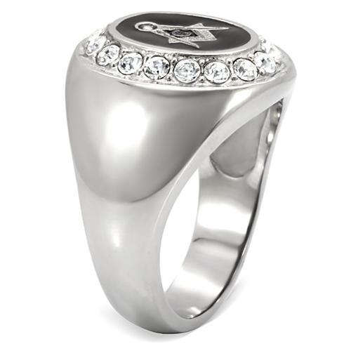 MATK8X023 - High polished (no plating) Stainless Steel Ring with Top Grade Crystal in Clear