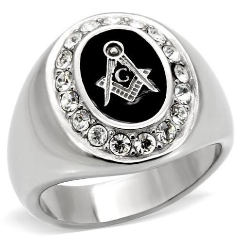 MATK8X023 - High polished (no plating) Stainless Steel Ring with Top Grade Crystal in Clear