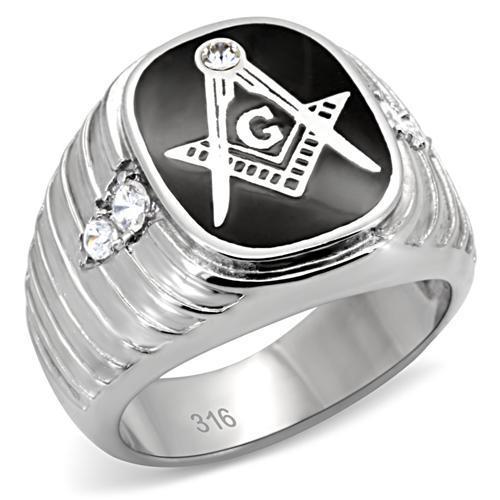 MATK8X024 - High polished (no plating) Stainless Steel Ring with Top Grade Crystal in Clear